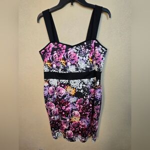 City Chic Purple Rose Floral Lace Up Back Wiggle Dress Size XS(14) 6181